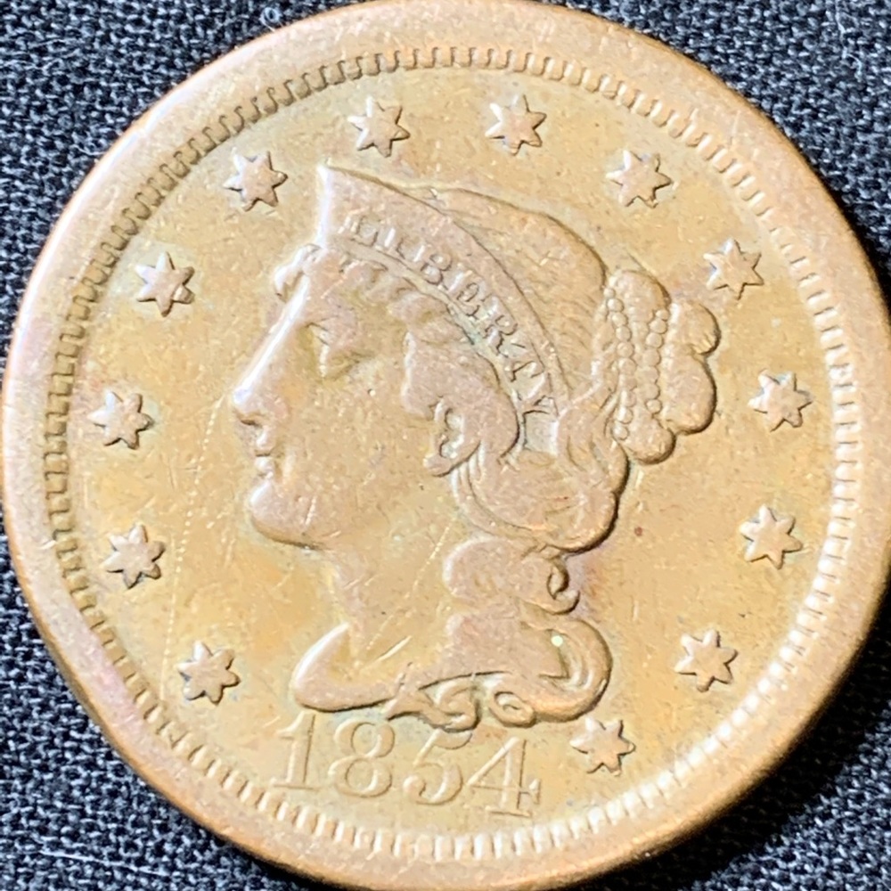 1854 beaded hair large cent
